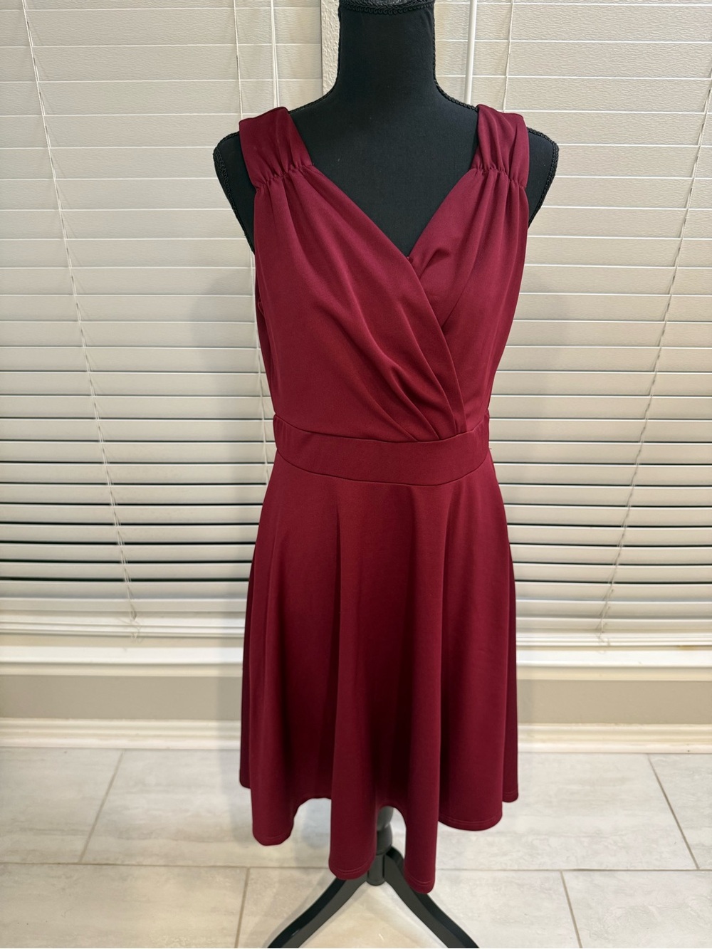 Grace Karin Burgundy Sleeveless V-Neck A-Line Dress